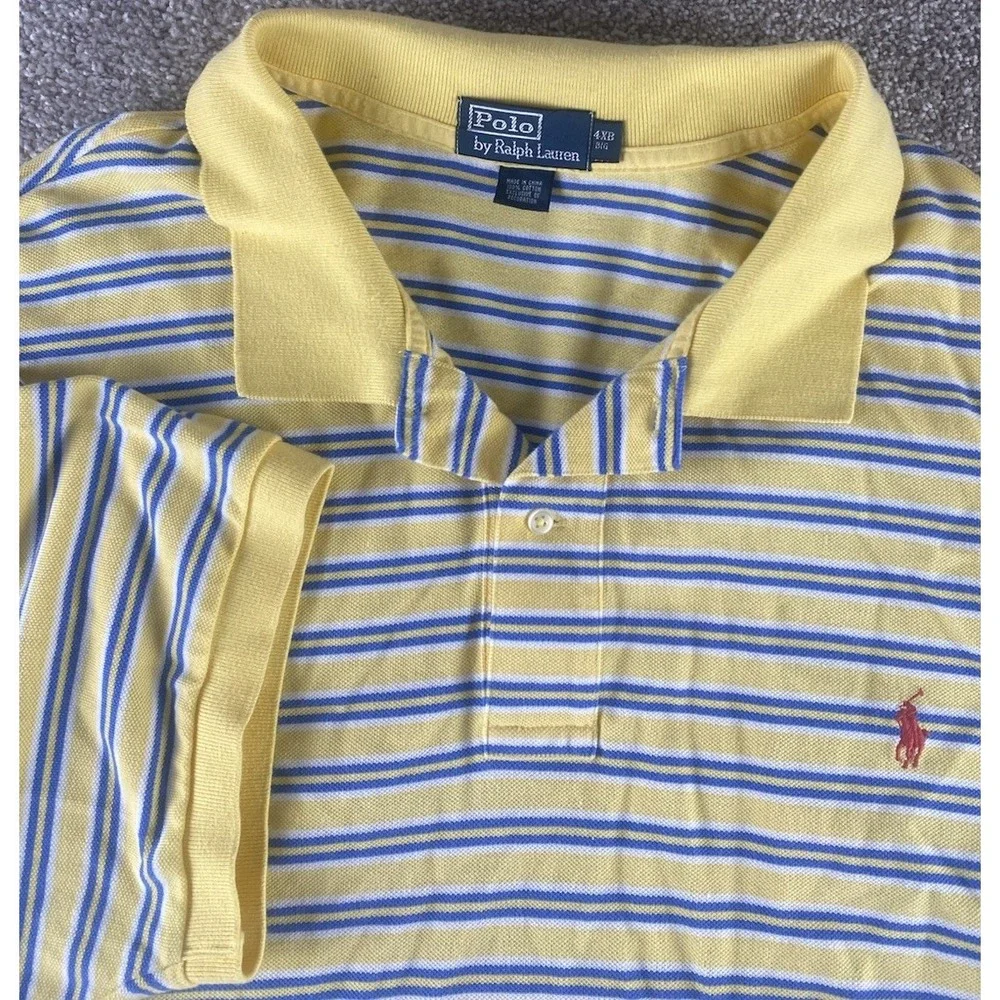 Polo Ralph Lauren Yellow/White/Blue Striped Polo Mens 4XB Red Pony Preppy Cotton